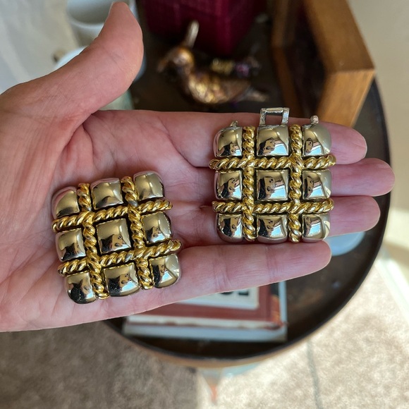 VTG Paquette Gold and Silver Tone Tic Tac Toe Square Interlocking Belt Buckle OS - Picture 6 of 10